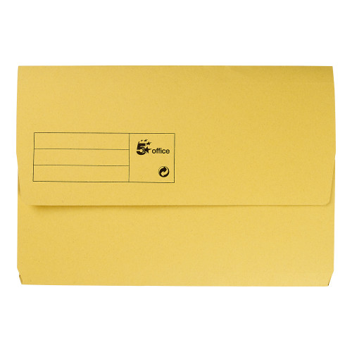5 Star Office Document Wallet Half Flap 285gsm Recycled Capacity 32mm Foolscap Yellow [Pack 50]