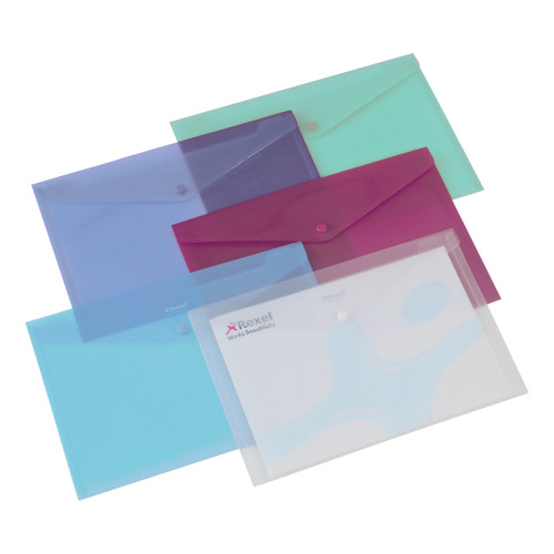 Rexel Popper Wallet Folder Polypropylene A4 Translucent Assorted Ref 16129AS [Pack 6]
