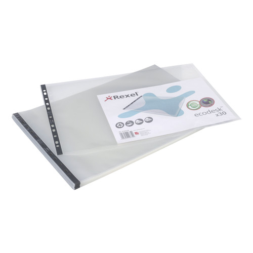 Rexel Ecodesk Punched Pocket Recycled Top Opening 100 Micron A3 Landscape Clear Ref 2102578 [Pack 30]