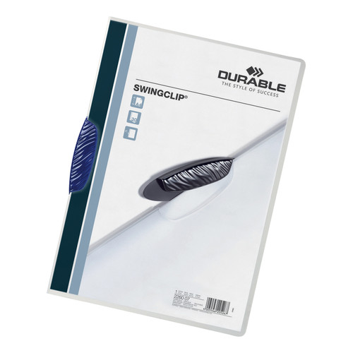 Durable Swingclip Folder Polypropylene Capacity 30 Sheets A4 Dark Blue Ref 2260/07 [Pack 25]