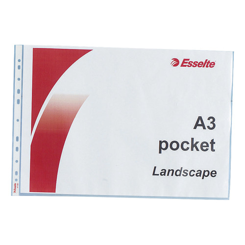Esselte Punched Pocket Polypropylene Top-opening 85 Micron A3 Landscape Clear Ref 47182 [Pack 10]