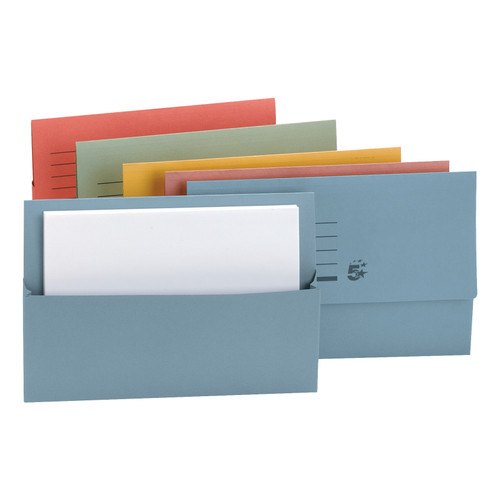 5 Star Office Document Wallet Half Flap 250gsm Recycled Capacity 32mm Foolscap Assorted [Pack 50]