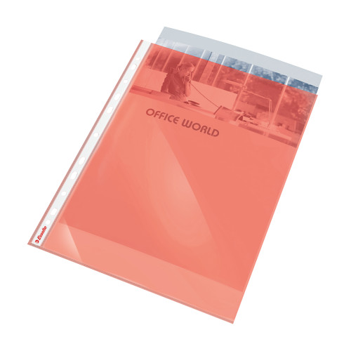 Esselte Coloured Punched Pocket Polypropylene Top-opening 55 Micron A4 Red Ref 47203 [Pack 10]