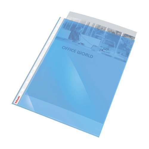 Esselte Coloured Punched Pocket Polypropylene Top-opening 55 Micron A4 Blue Ref 47205 [Pack 10]