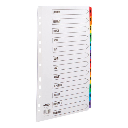 Concord Commercial Index Jan-Dec Multipunched Mylar-reinforced Multicolour-Tabs 160gsm A4 White Ref 69401