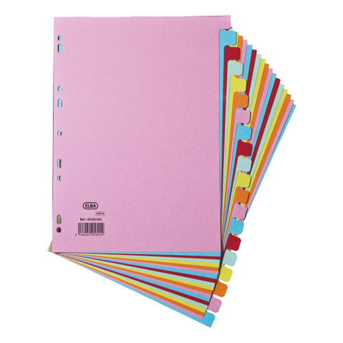 Elba Subject Dividers 20-Part Card Multipunched Recyclable 160gsm A4 Assorted Ref 400007438