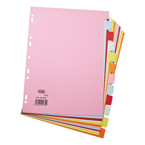 Elba Subject Dividers 12-Part Card Multipunched Recyclable 160gsm A4 Assorted Ref 400007436