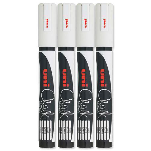 Uni Chalk Marker Medium Bullet Tip PWE-5M Line Width 1.8-2.5mm White Ref 153494342 [Pack 4]