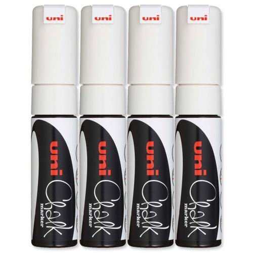uni Chalk Marker Broad Chisel Tip PWE-8K Line Width 8mm White Ref 153494344 [Pack 4]