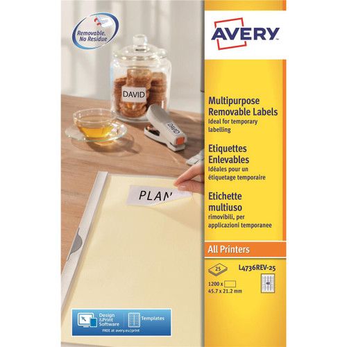 Avery Mini Multipurpose Labels Removable Laser 48 per Sheet 45.7x21.2mm Wht Ref L4736REV-25 [1200 Labels]