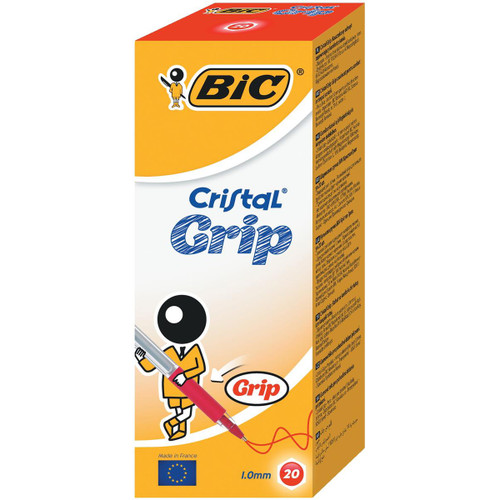 Bic Cristal Grip Ball Pen Medium Clear Barrel 1.0mm Tip 0.32mm Line Red Ref 802803 [Pack 20]