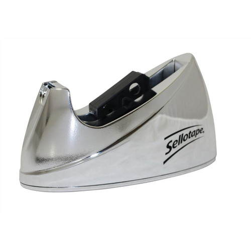 Sellotape Tape Dispenser Large Desktop Non-slip Roll Capacity 25mm Width 66m Length Chrome Ref 4640