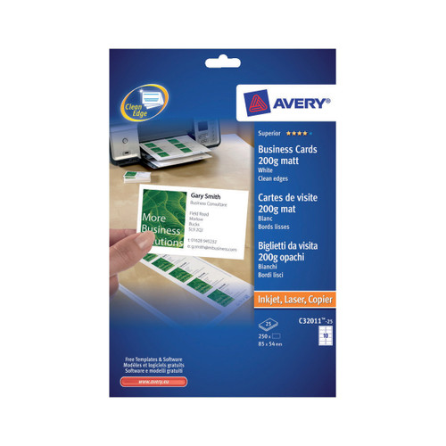 Avery Quick and Clean Business Cards All Printers 200gsm 10 per Sheet White Ref C32011-25UK [250 Cards]