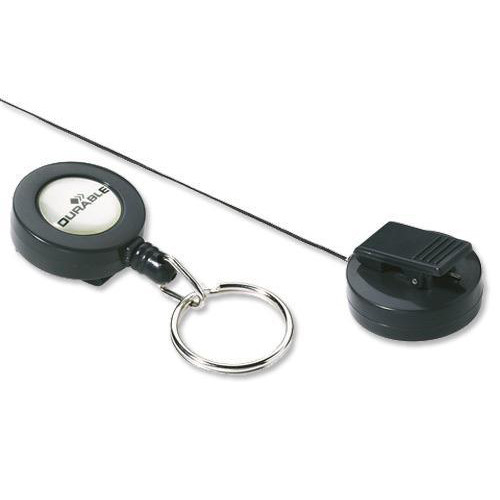 Durable Badge Reel Plastic with Key Ring Fastener and Retractable Cord Black Ref 8222/58 [Pack 10]