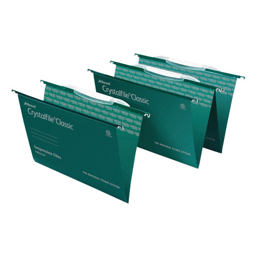 Rexel Crystalfile Classic Linking Suspension File 15mm V-base 230gsm Foolscap Green Ref 3000030 [Pack 50]