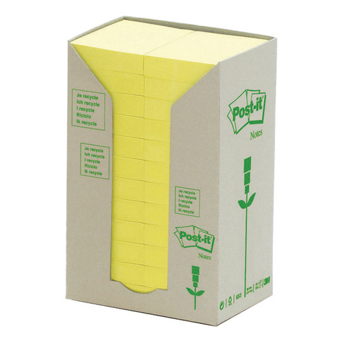 Post-it Recycled Notes Tower Pack 38x51mm Pastel Yellow Ref 653-1T [Pack 24]