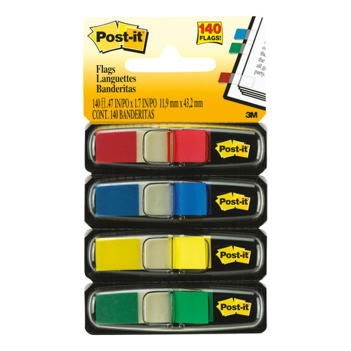 Post-it Small Index Flags Repositionable W12.5xH43mm Standard Colours Ref 683-4 [Pack 140]