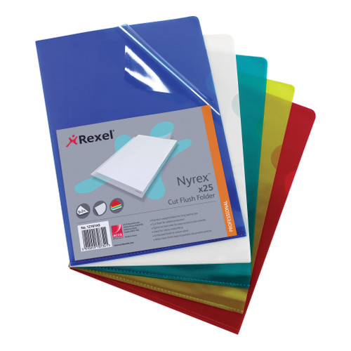 Rexel Nyrex Folder Cut Flush A4 Assorted Ref 12161AS [Pack 25]