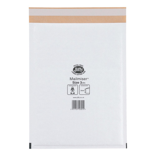 Jiffy Mailmiser Protective Envelopes Bubble-lined Size 3 220x320mm White Ref JMM-WH-3 [Pack 50]