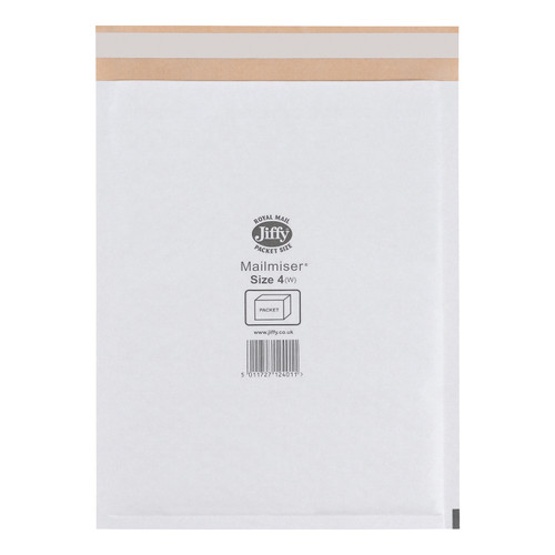 Jiffy Mailmiser Protective Envelopes Bubble-lined Size 4 P&S 240x320mm White Ref JMM-WH-4 [Pack 50]