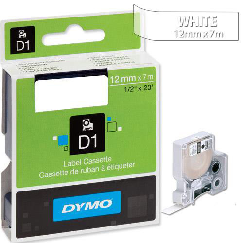 Dymo D1 Tape for Electronic Labelmakers 12mmx7m White on Clear Ref 45020 S0720600