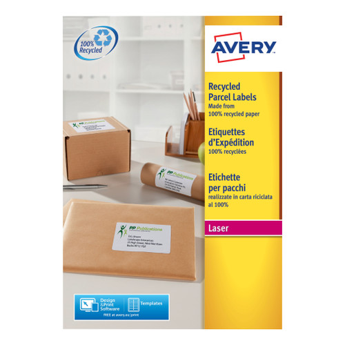 Avery Addressing Labels Laser Recycled 8 per Sheet 99.1x67.7mm White Ref LR7165-100 [800 Labels]