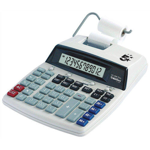 5 Star Office Desktop Printing Calculator 12 Digit Display 2 Colour Print 2.7 Lines/Sec 198x65x260mm Grey