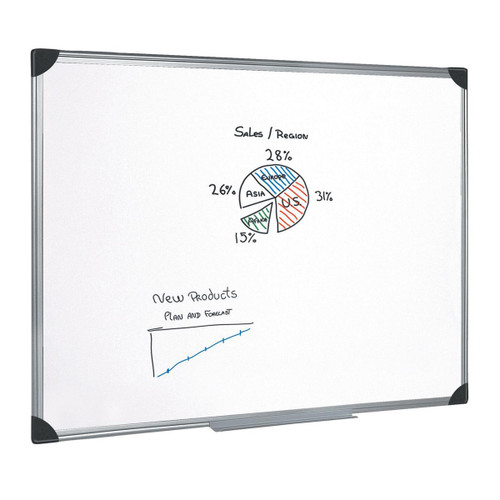 5 Star Office Whiteboard Drywipe Magnetic with Pen Tray and Aluminium Trim W1800xH1200mm
