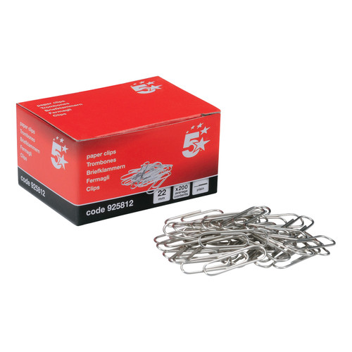 5 Star Office Paperclips Metal Small Length 22mm Plain [Pack 10x200]