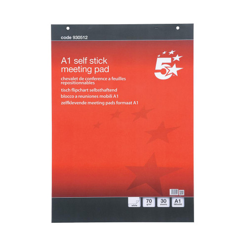 5 Star Office Flipchart Pad Self-adhesive 30 Sheets A1 [Pack 2]