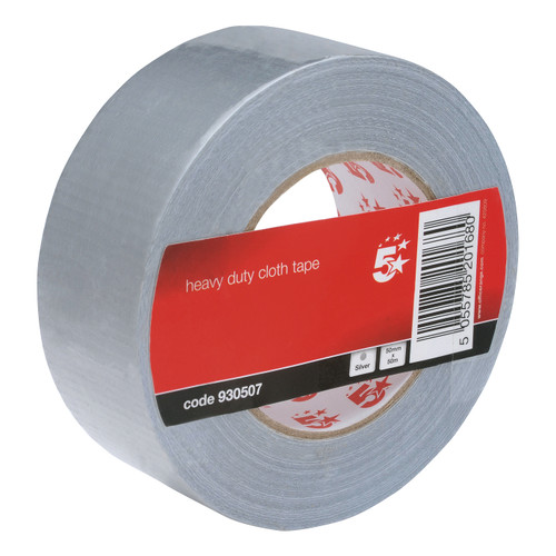 5 Star Office Cloth Tape Heavyduty Waterproof Tearable Multisurface 50mmx50m Silver