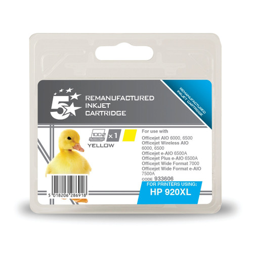 5 Star Office Remanufactured Inkjet Cart HY Page Life 700pp 6ml Yellow [HP No.920XL CD974AE Alternative]