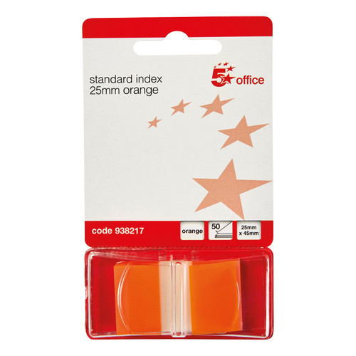 5 Star Office Standard Index Flags 50 Sheets per Pad 25x45mm Orange [Pack 5]