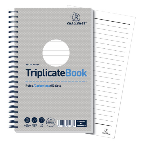Challenge Triplicate Book Carbonless Wirebound Ruled 50 Sets 210x130mm Ref 100080512 [Pack 5]