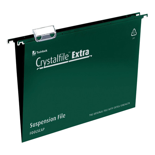 Rexel Crystalfile Extra Suspension File Polypropylene 15mm V-base Foolscap Green Ref 70628 [Pack 25]