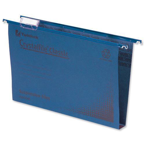 Rexel Crystalfile Classic Suspension File Manilla 30mm Wide-base 230gsm Foolscap Blue Ref 70625 [Pack 50]