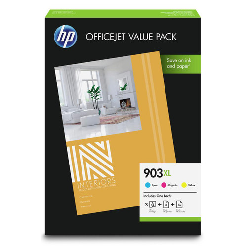 Hewlett Packard [HP] No.903XL IJValuePk HYPageLife 825pp 9.5ml Cyan/Magenta/Yellow&Paper 1CC20AE [Pack 3]