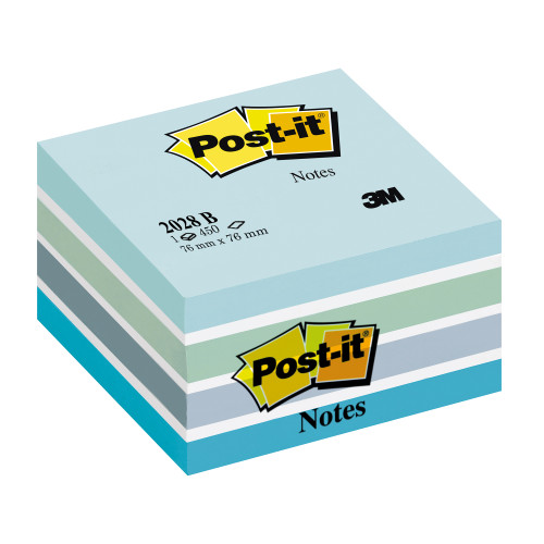 Post-it Note Cube 450 Sheets 76x76mm Pastel Blue/Neon Blue Shades Ref 2028-B