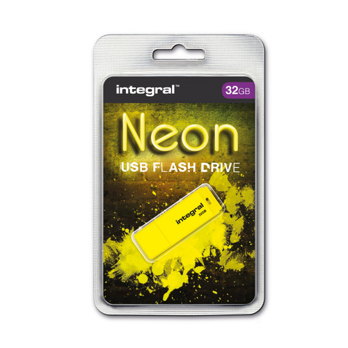 Integral Neon USB Drive 2.0 32GB Yellow Ref INFD32GBNEONYL