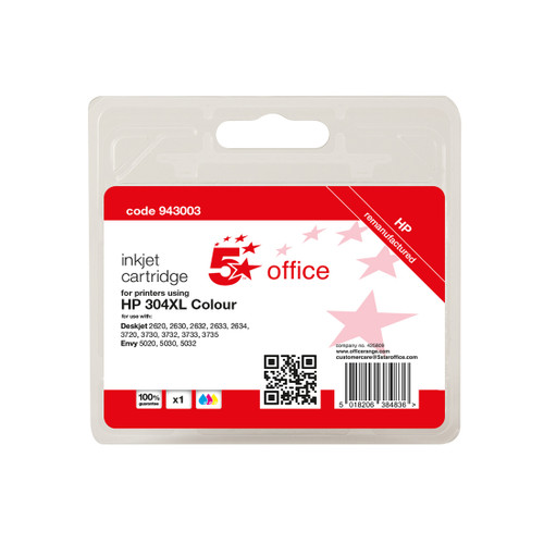 5 Star Office Reman Inkjet Cartridge Page Life Tri-Colour 300pp [HP No.304XL N9K07AE Alternative]