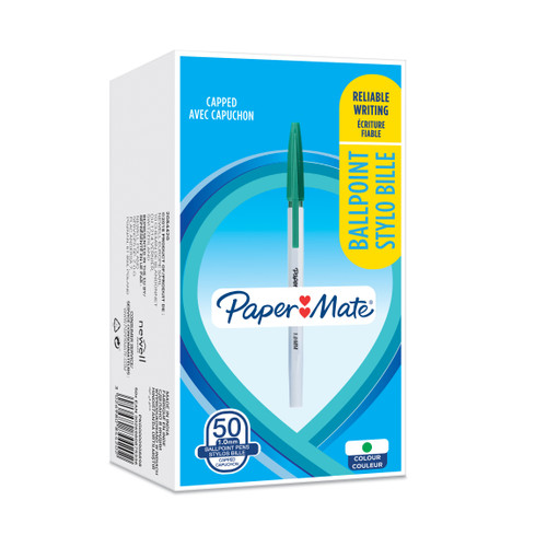 Paper Mate Ball Point Pen 1.0mm Capped Green Ref 2084420 [Box 50]