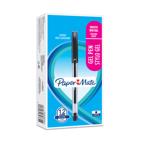 Paper Mate Gel Pen 0.5mm Capped Black Ink Ref 2084375 [Pack 12]