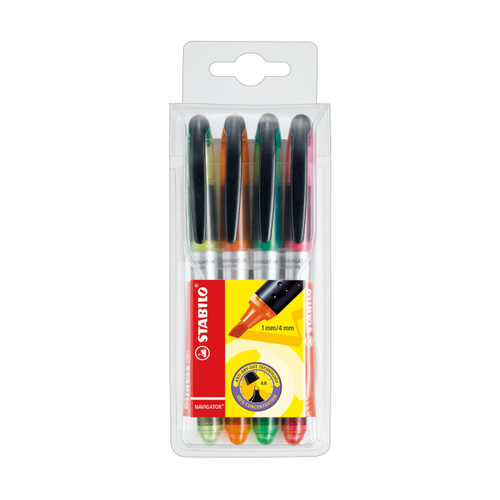 Stabilo Boss Navigator Highlighters Chisel Tip 1-4mm Line Wallet Assorted Ref 545/4 [Pack 4]