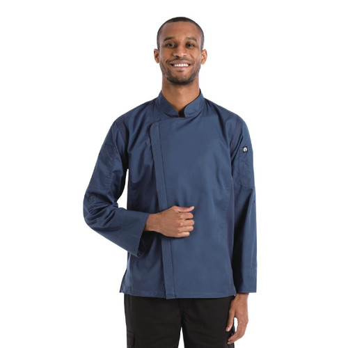 Chef Works Hartford Lightweight Zipper Unisex Chef Jacket Blue XXL