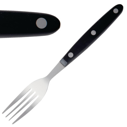 Olympia Steak Forks Black Handle (Pack of 12)