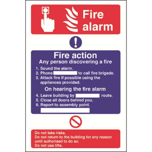 Fire Alarm / Fire Action Sign Self Adhesive