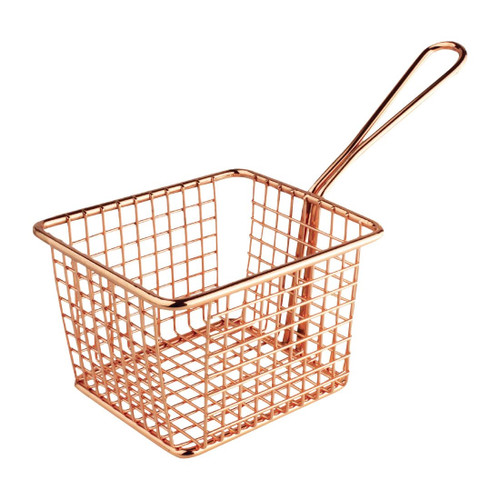 Olympia Large Square Chip Presentation Basket With Handle Copper