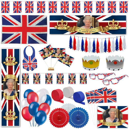 Large Queen's Platinum Jubilee Union Jack Red, White & Blue Decoration & Novelty Party Pack