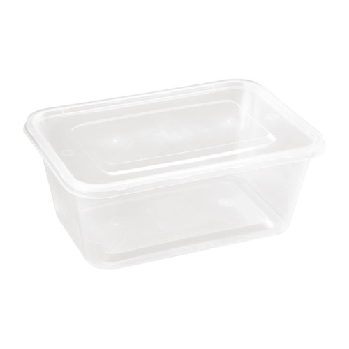 Fiesta Recyclable Plastic Microwavable Containers with Lid Large 1000ml (Pack of 250)