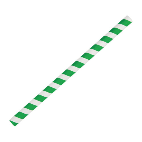 Fiesta Compostable Paper Smoothie Straws Green Stripes (Pack of 250)